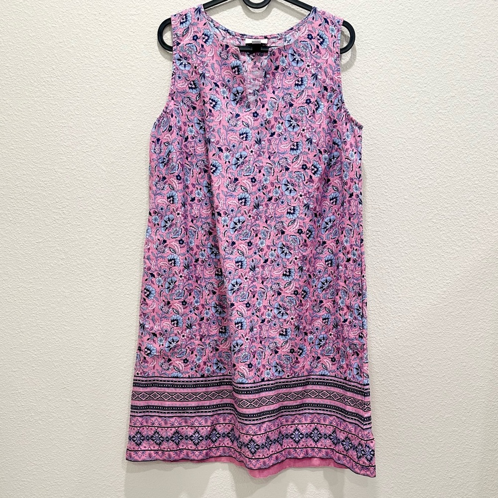 Pre-loved! J. JILL LOVE LINEN Pink Floral Print Sleeveless Dress!